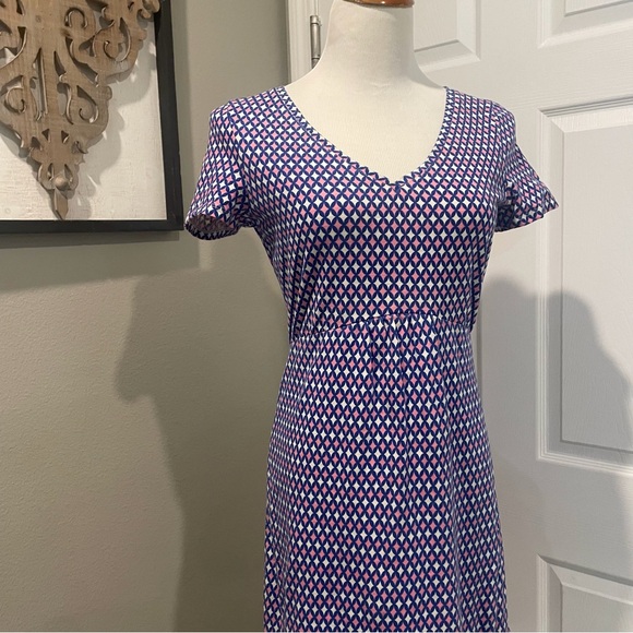 Boden Melissa Jersey Dress Short Sleeve V-neck Ruffle Blue Pink Cotton Women 6R - Picture 3 of 8